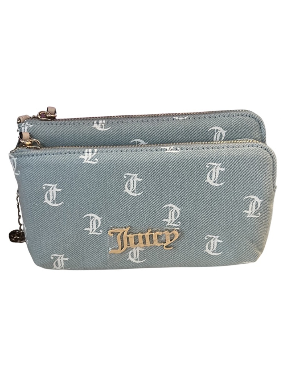 Juicy Couture Light Blue Double Zip Cosmetic Pouch